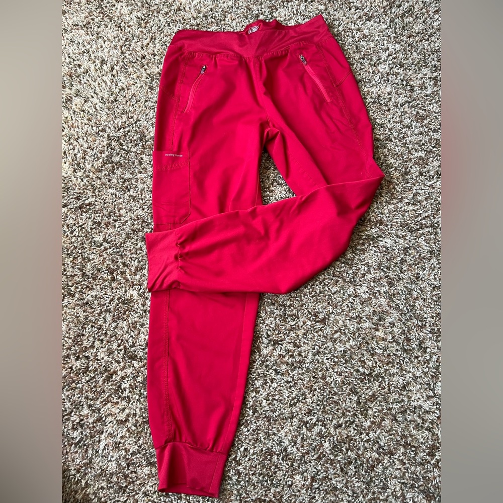 Red Healing Hands Scrub Joggers